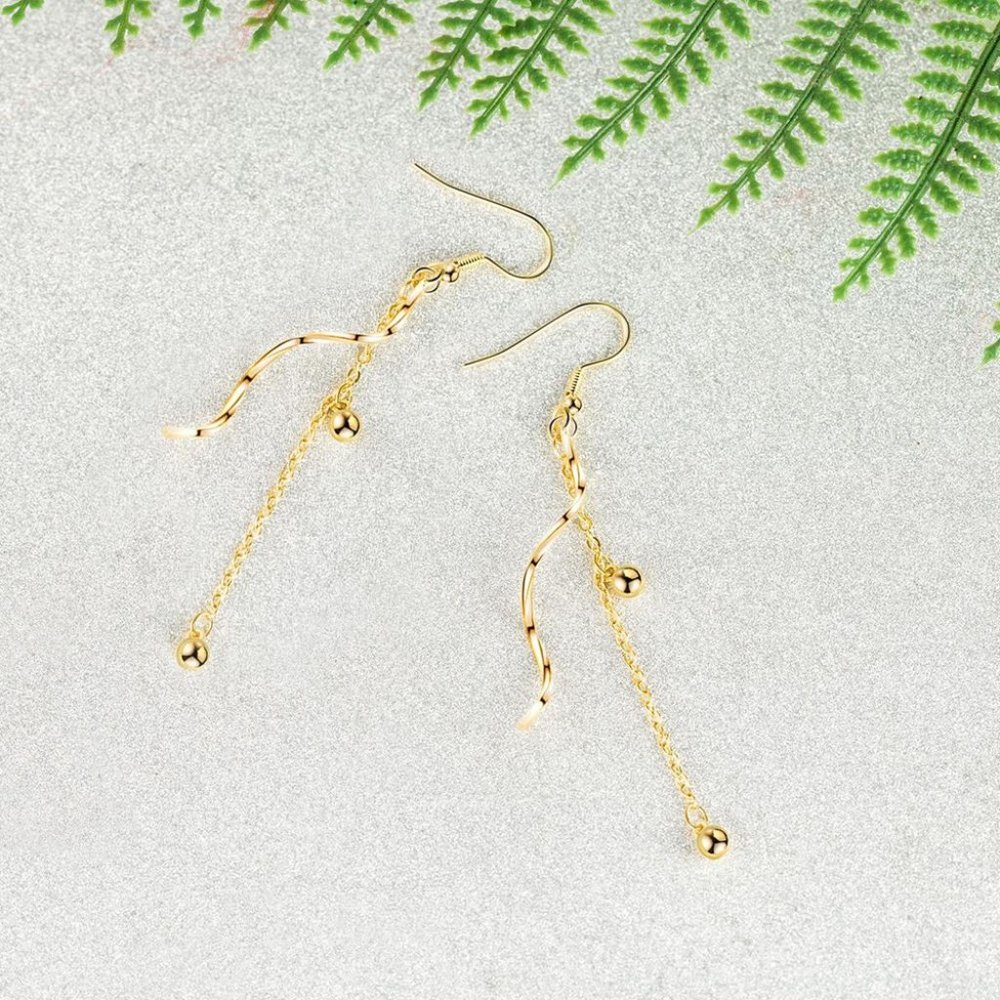 925 Sterling Silver Golden Long Tassel Hook Earrings for Woman, K271 - Picture 1 of 2